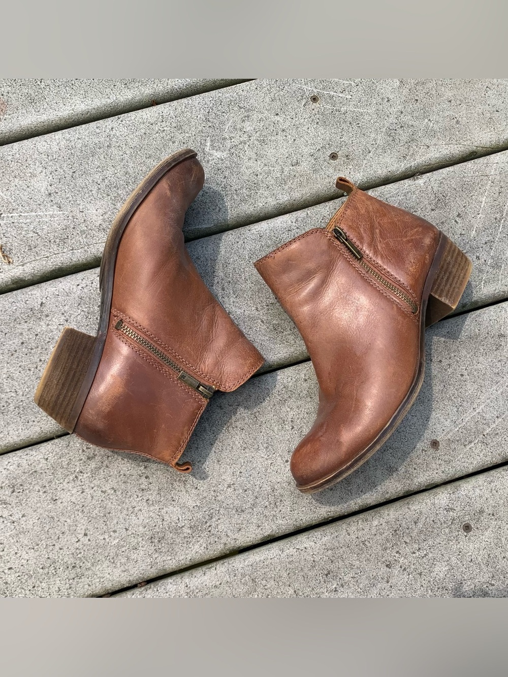Brown Leather Ankle Booties with Side Zip | Western Ankle Booties